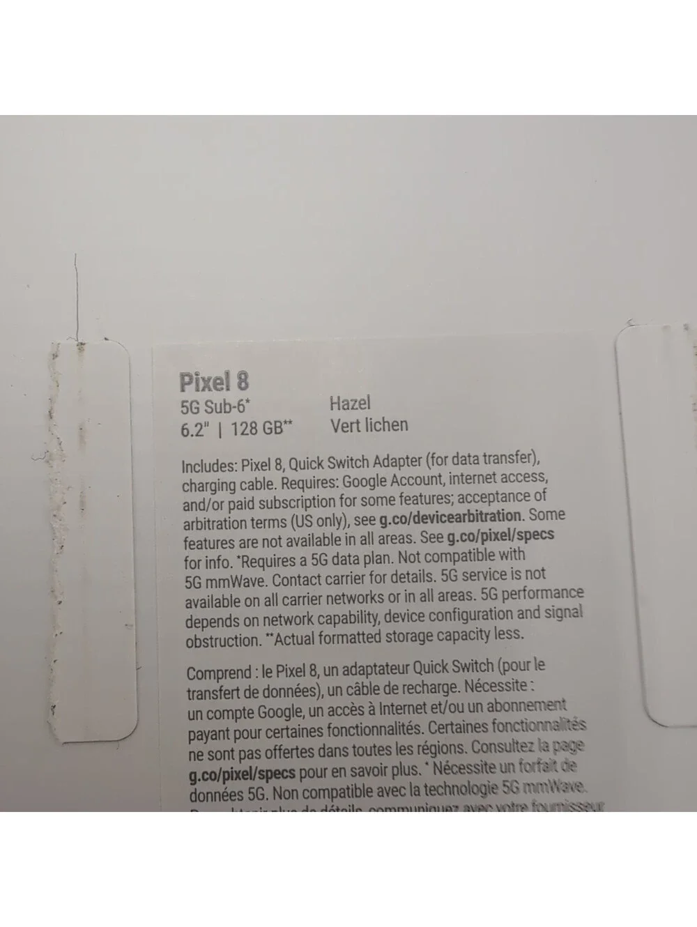 Google Pixel 8 Hazel 128GB EMPTY BOX RETAIL PACKAGE ONLY